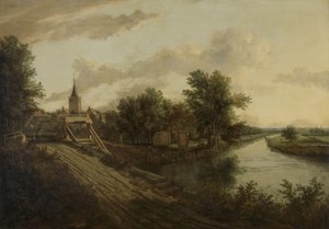 Paisaje con puente rodante de School of Jacob van Ruisdael